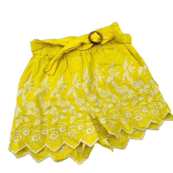 Place Nationale yellow linen embroidered shorts - Picture 3 of 8